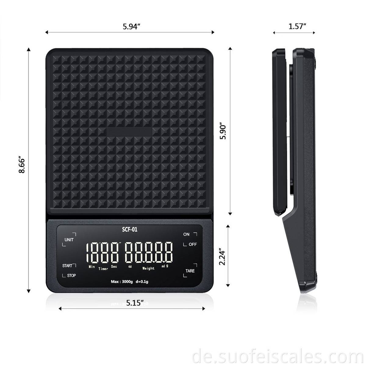 SCF-01 Neues Design 3 kg LED-Display Aaabattery Black Electronic Digital Timer Coffee Skala